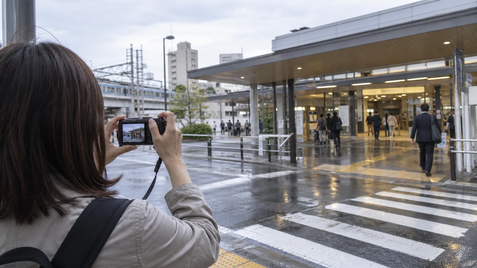 駅出口からの道順を写真に残して案内を作る場面(AI生成イメージ)