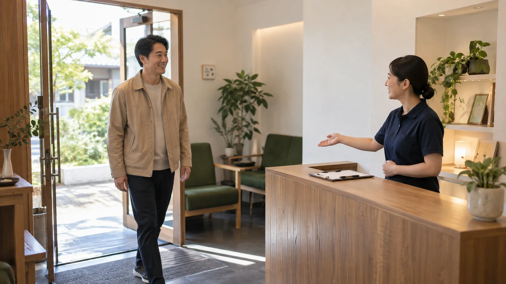 地域検索から予約を経て店舗へ来店する流れのイメージ(AI生成)