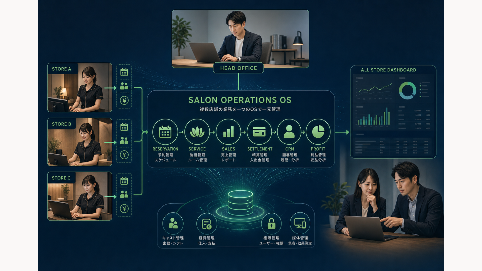 Salon Operations OSで複数店舗の予約・売上・精算・CRM・利益を一つのOSへ統合する流れ