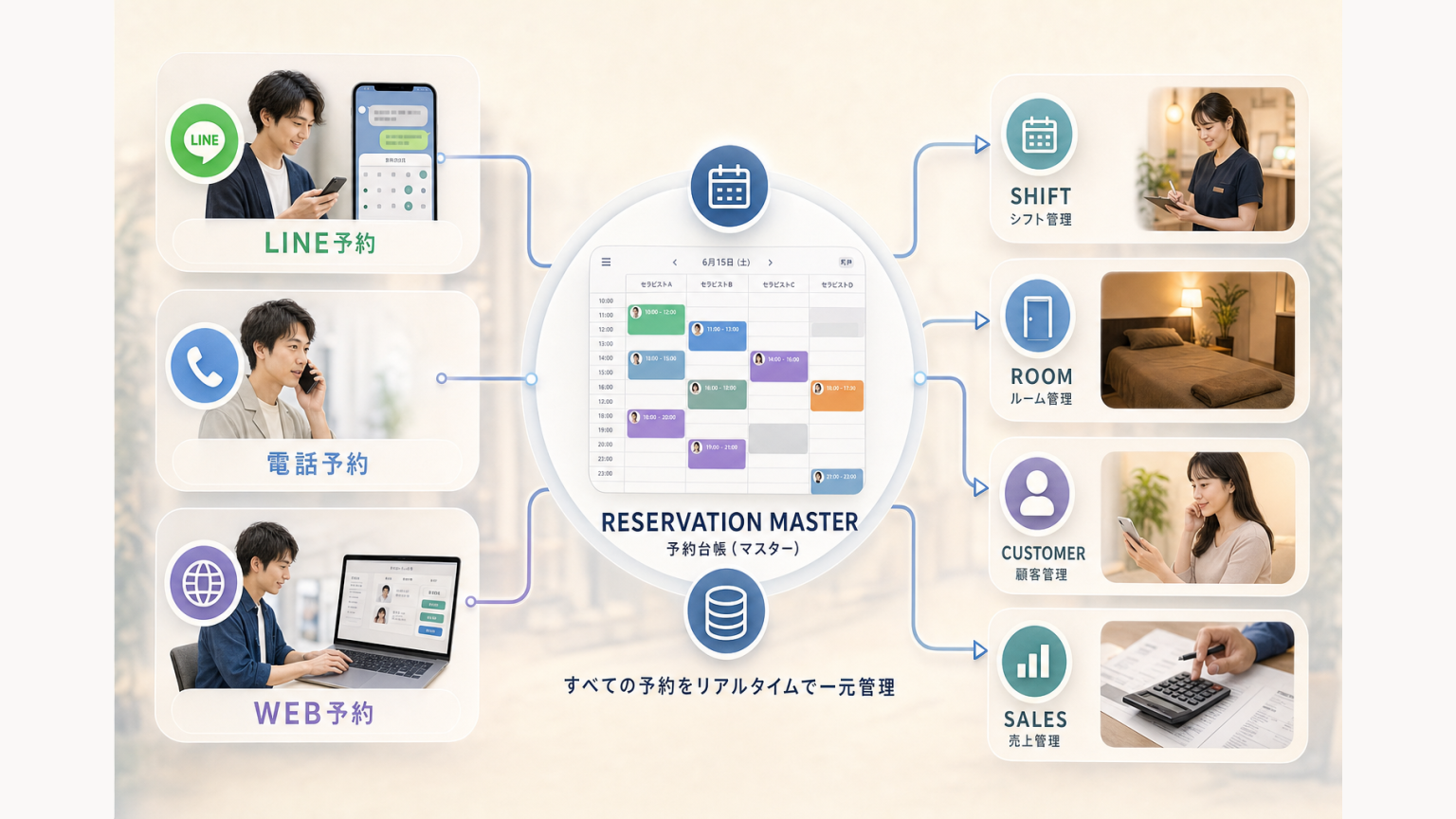 LINE・電話・WEB予約を一つの予約台帳へ統合するハイブリッド予約構造