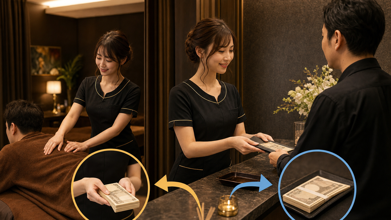 メンズエステの売上をセラピスト取り分と店舗取り分に分けるイメージ