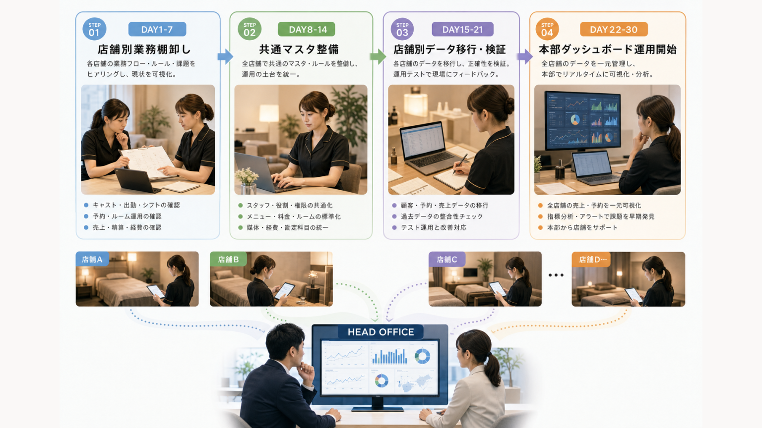 30日でメンズエステの複数店舗管理を一元化するロードマップ