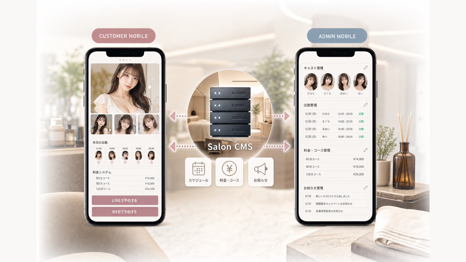 顧客向けスマホサイトと店舗向けスマホ管理画面の両方を最適化する構造