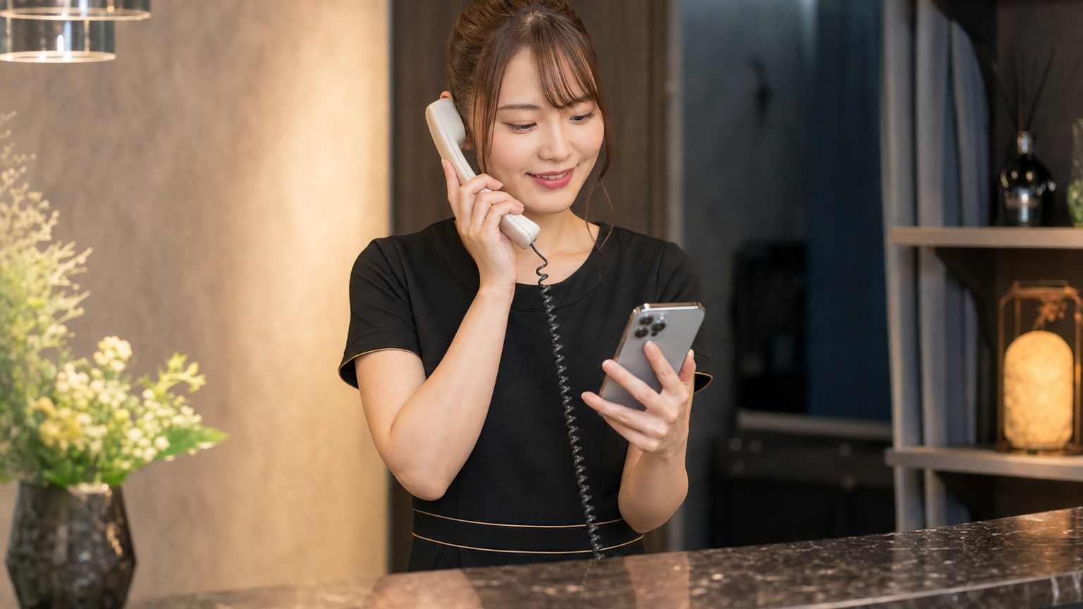 予約可能・HOLD・予約確定という三つの状態を店舗受付で管理するイメージ
