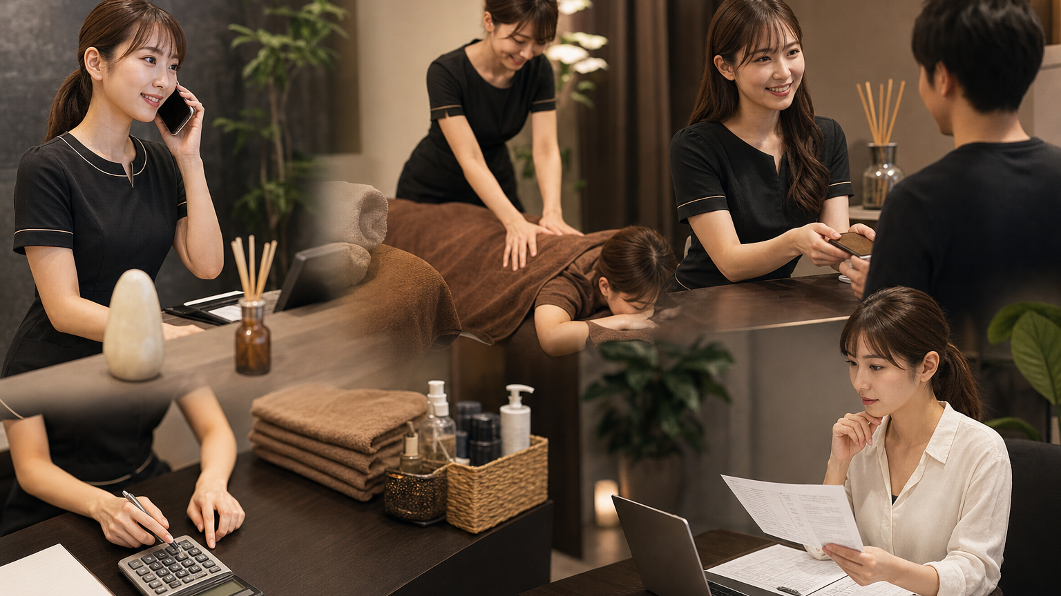 LINE予約から接客・売上・経費・営業利益までを一続きに管理する店舗運営イメージ