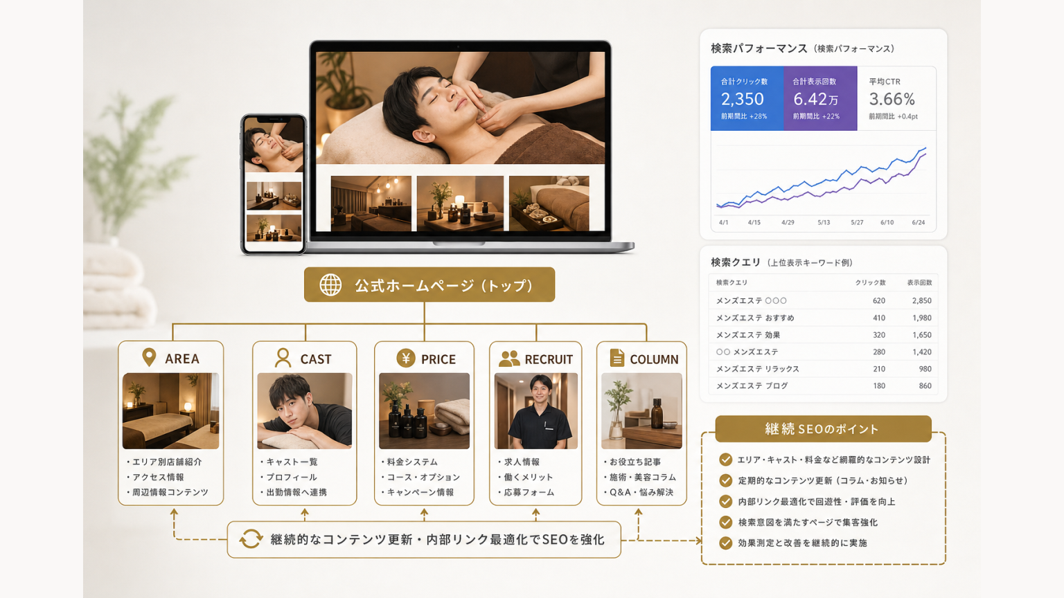 メンズエステサイト制作で確認したいSEO構造を示す図