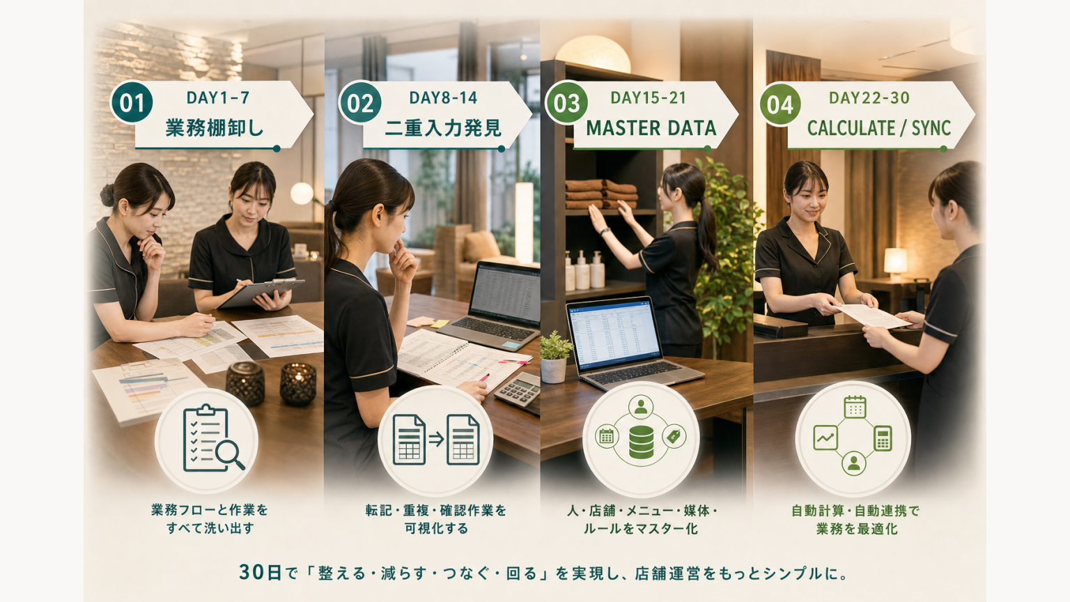 30日で店舗業務の棚卸し・二重入力発見・マスター化・自動化を進めるロードマップ