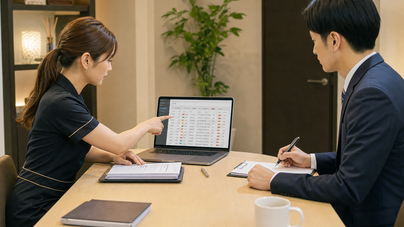 店舗システムによる一次情報整理から専門家による法的確認へ引き継ぐイメージ