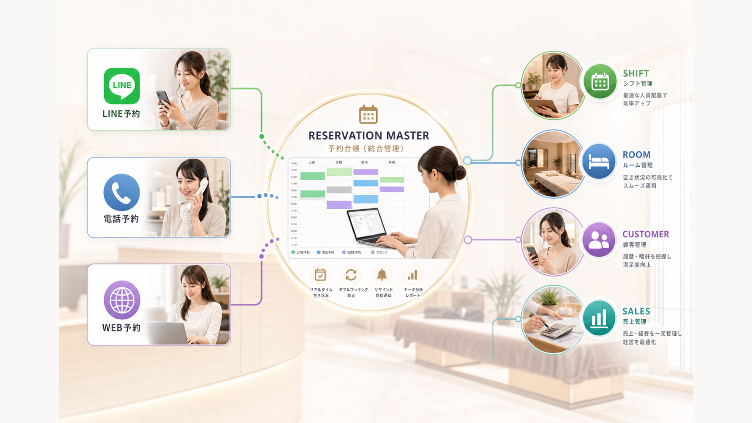 LINE・電話・WEB予約を一つの予約台帳へ統合するハイブリッド予約構造
