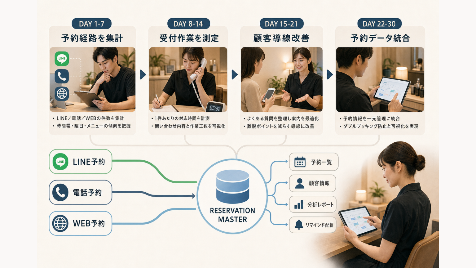 30日でLINE・電話・WEB予約の導線を整理するロードマップ
