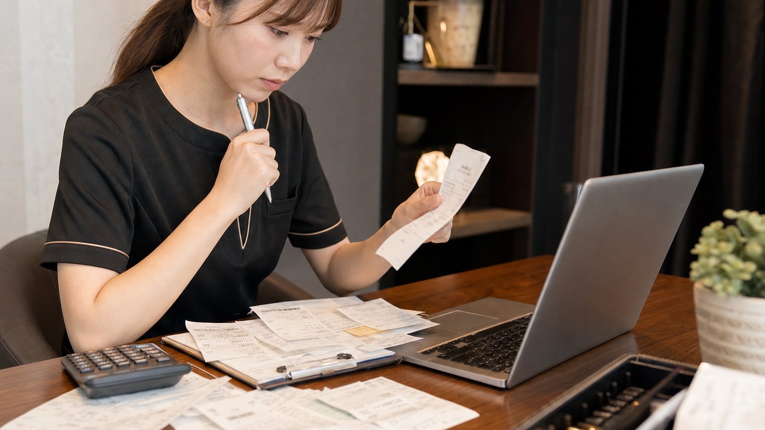 OCRで読み取った領収書の金額を人が確認し要確認処理するイメージ