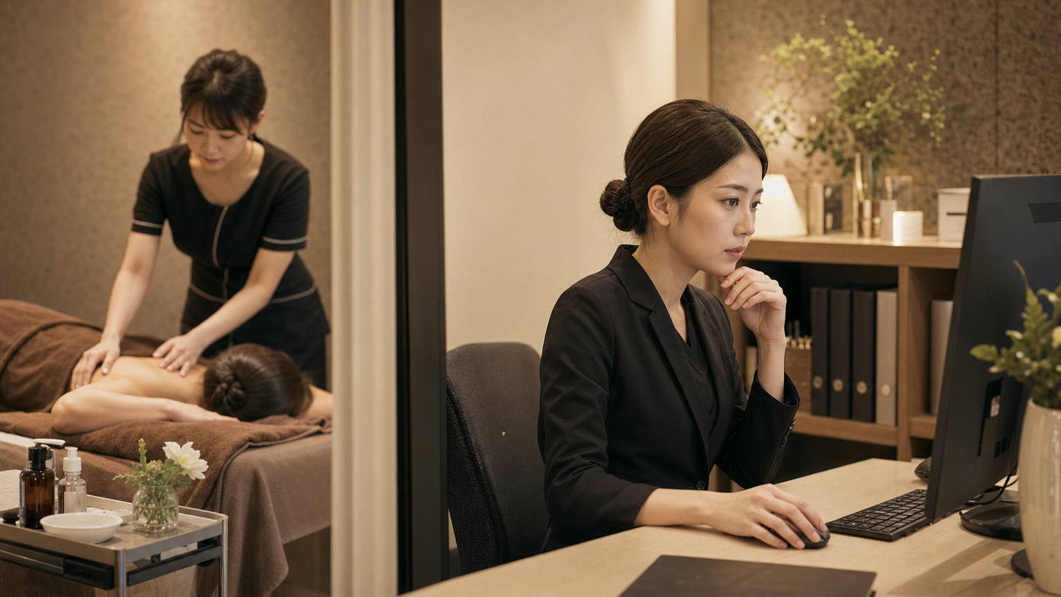 セラピスト本人より先に店舗側がネット上の問題投稿を確認するイメージ