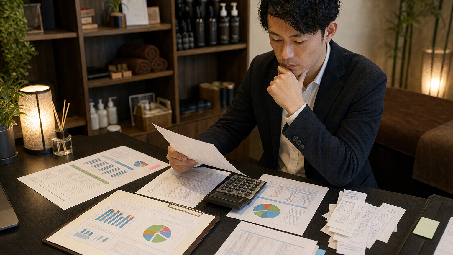 メンズエステ店舗の売上・報酬・店落ち・経費・営業利益を確認する経営イメージ