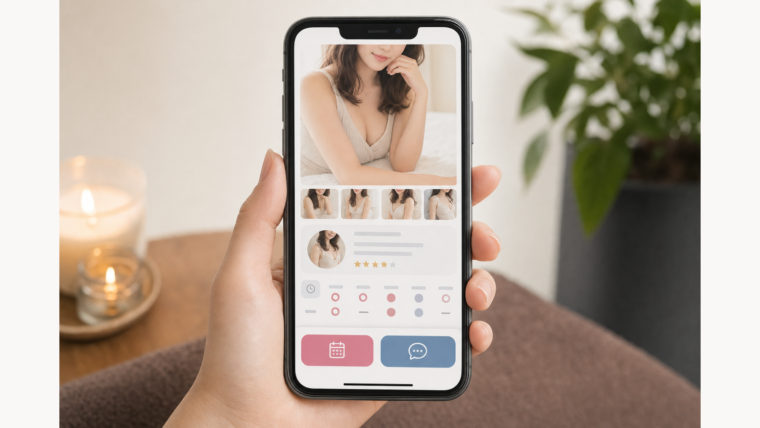 スマートフォン画面下部に予約と相談の固定CTAを配置する例