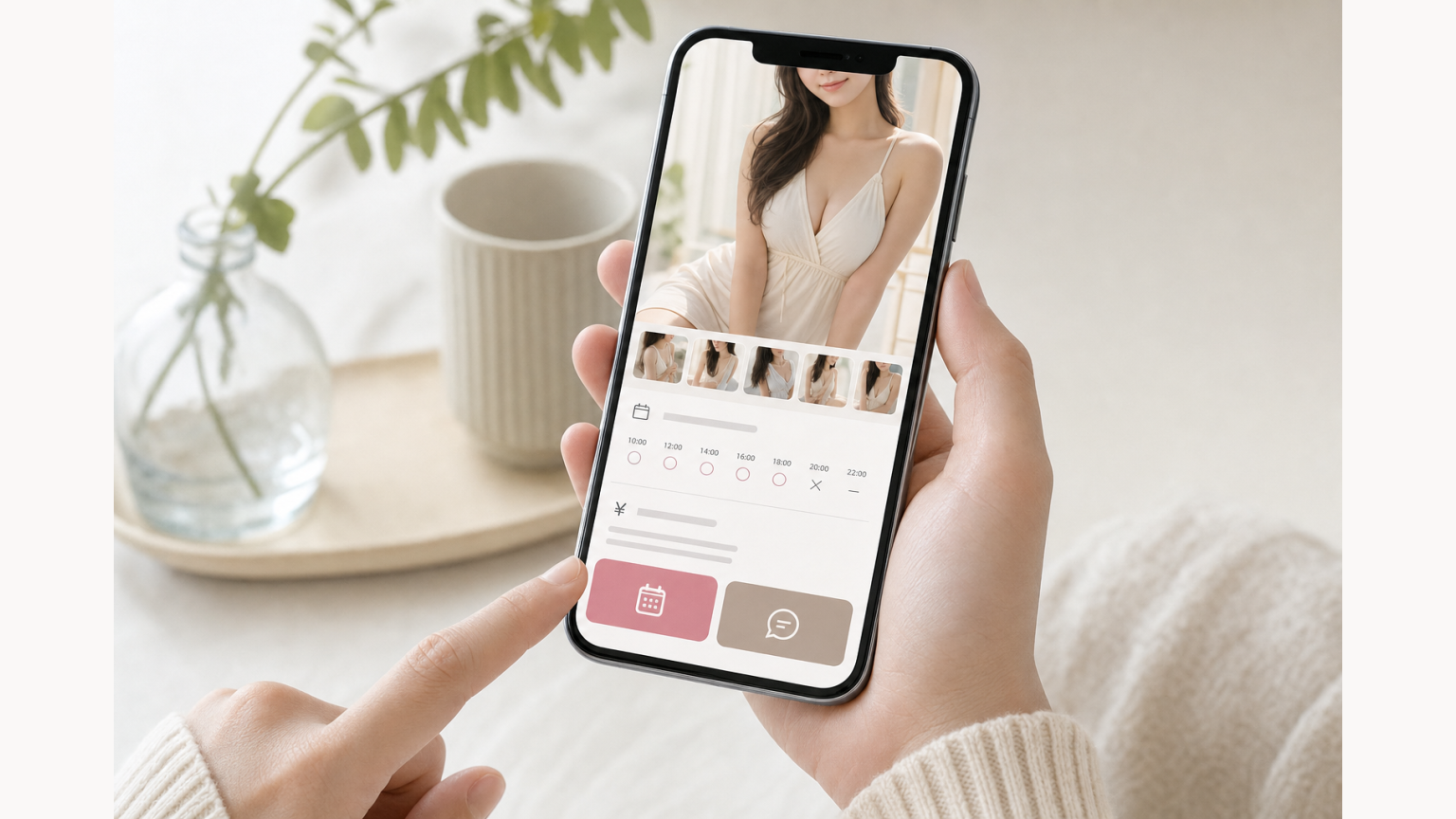 スマートフォン画面下部に予約と相談の固定CTAを配置する例